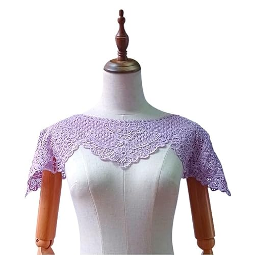 Eleganter Spitzenschal mit gesticktem Hohlmuster - Kurze Bluse mit Ärmeln und falschem Kragen(Lightpurple) von YOPI