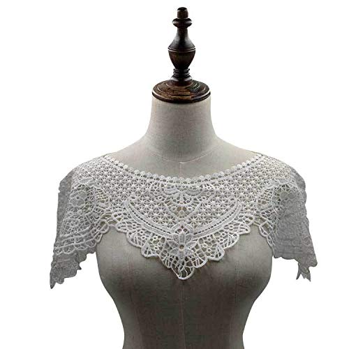Eleganter Spitzenschal mit gesticktem Hohlmuster - Kurze Bluse mit Ärmeln und falschem Kragen(Weiß) von YOPI