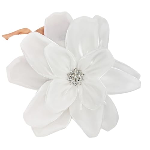 Florale Satin-Chiffon-Stoffapplikation, 3D-Brosche, Ansteckblume mit Strasssteinen for selbstgemachte Kopfbedeckungen und Kleidungsaccessoires(Weiß) von YOPI