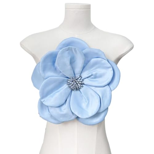 Großer Stoff-Stereo-Applikation-Blumen-Corsage-Aufnäher for Mäntel, Oberteile und Kleider – dekoratives Accessoire(Blue) von YOPI
