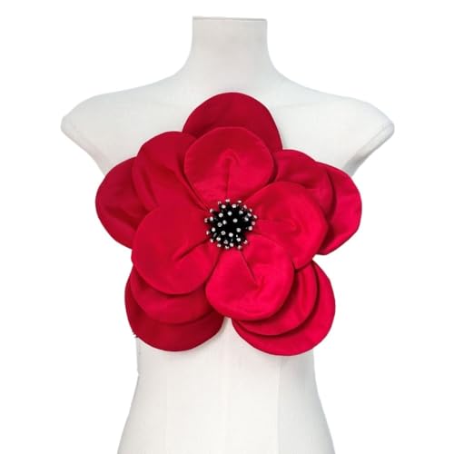 Großer Stoff-Stereo-Applikation-Blumen-Corsage-Aufnäher for Mäntel, Oberteile und Kleider – dekoratives Accessoire(Rot) von YOPI