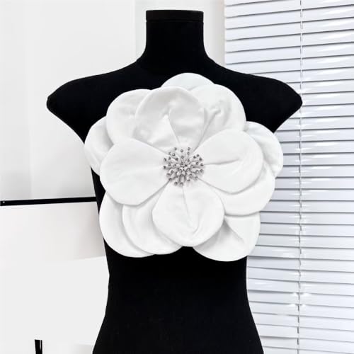 Großer Stoff-Stereo-Applikation-Blumen-Corsage-Aufnäher for Mäntel, Oberteile und Kleider – dekoratives Accessoire(Weiß) von YOPI