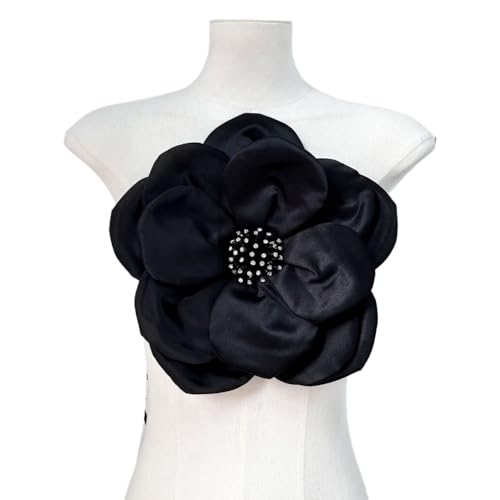 Großer Stoff-Stereo-Applikation-Blumen-Corsage-Aufnäher for Mäntel, Oberteile und Kleider – dekoratives Accessoire(black) von YOPI