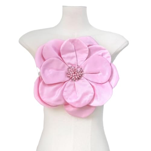 Großer Stoff-Stereo-Applikation-Blumen-Corsage-Aufnäher for Mäntel, Oberteile und Kleider – dekoratives Accessoire(pink) von YOPI
