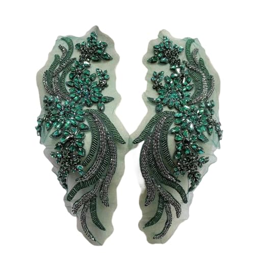 Handgefertigte Applikationen mit Perlen und Kristallen for das Mieder for Selbermachen von Kleidern – 1 Paar dekorative Accessoires(Dark green) von YOPI
