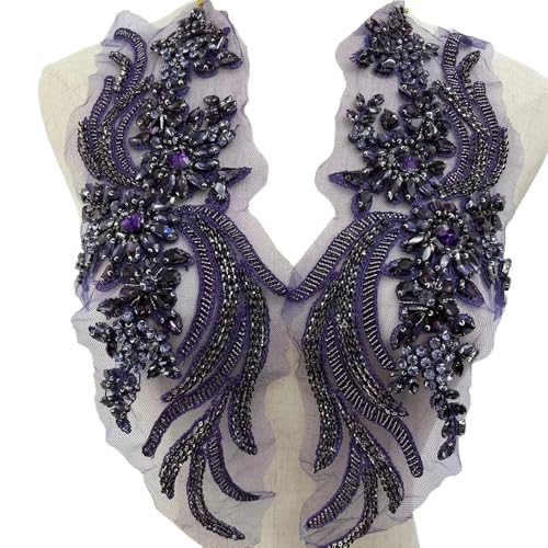 Handgefertigte Applikationen mit Perlen und Kristallen for das Mieder for Selbermachen von Kleidern – 1 Paar dekorative Accessoires(Dark purple) von YOPI