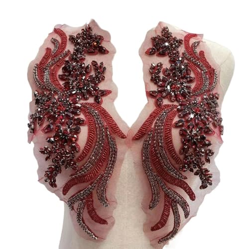 Handgefertigte Applikationen mit Perlen und Kristallen for das Mieder for Selbermachen von Kleidern – 1 Paar dekorative Accessoires(Dark red) von YOPI