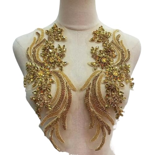 Handgefertigte Applikationen mit Perlen und Kristallen for das Mieder for Selbermachen von Kleidern – 1 Paar dekorative Accessoires(Gold) von YOPI
