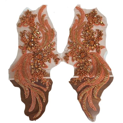 Handgefertigte Applikationen mit Perlen und Kristallen for das Mieder for Selbermachen von Kleidern – 1 Paar dekorative Accessoires(Gold claw orange) von YOPI