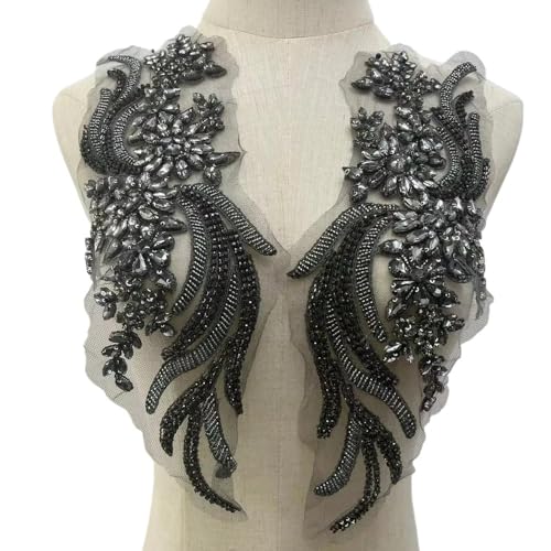 Handgefertigte Applikationen mit Perlen und Kristallen for das Mieder for Selbermachen von Kleidern – 1 Paar dekorative Accessoires(Grey) von YOPI