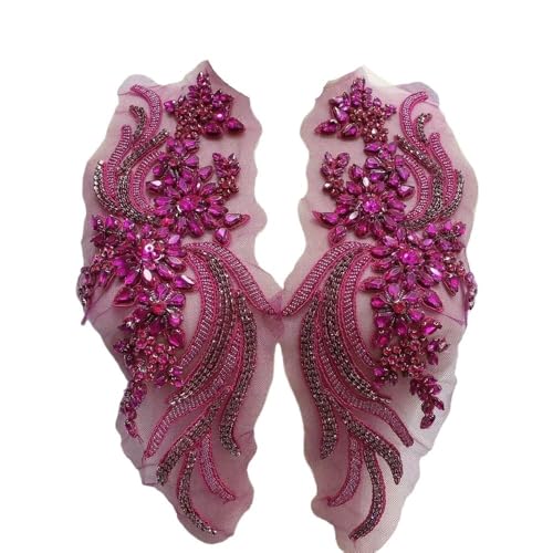 Handgefertigte Applikationen mit Perlen und Kristallen for das Mieder for Selbermachen von Kleidern – 1 Paar dekorative Accessoires(Hot Pink) von YOPI