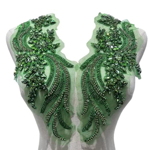 Handgefertigte Applikationen mit Perlen und Kristallen for das Mieder for Selbermachen von Kleidern – 1 Paar dekorative Accessoires(Light green) von YOPI