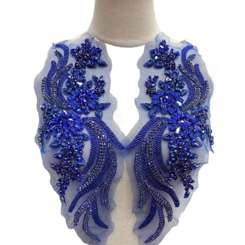 Handgefertigte Applikationen mit Perlen und Kristallen for das Mieder for Selbermachen von Kleidern – 1 Paar dekorative Accessoires(Royal blue) von YOPI
