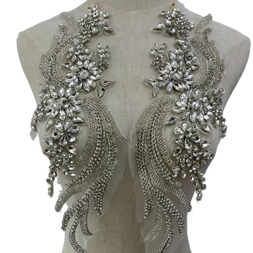 Handgefertigte Applikationen mit Perlen und Kristallen for das Mieder for Selbermachen von Kleidern – 1 Paar dekorative Accessoires(Silver thread) von YOPI