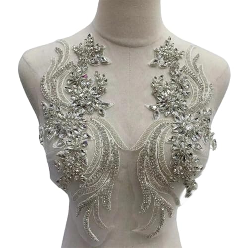 Handgefertigte Applikationen mit Perlen und Kristallen for das Mieder for Selbermachen von Kleidern – 1 Paar dekorative Accessoires(Silver white) von YOPI