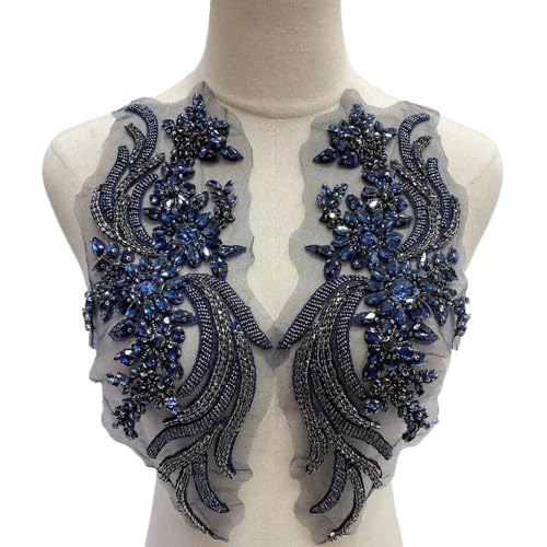 Handgefertigte Applikationen mit Perlen und Kristallen for das Mieder for Selbermachen von Kleidern – 1 Paar dekorative Accessoires(navy Blue) von YOPI