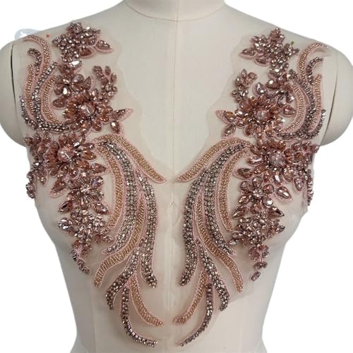 Handgefertigte Applikationen mit Perlen und Kristallen for das Mieder for Selbermachen von Kleidern – 1 Paar dekorative Accessoires(pink) von YOPI