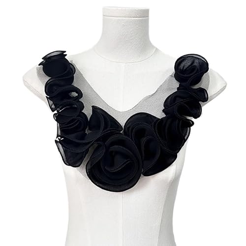 Handgefertigter 3D-Plissee-Blumen-Stoffaufnäher – DIY-Abendkleid-Applikationen for Kleidung und Nähzubehör(black) von YOPI
