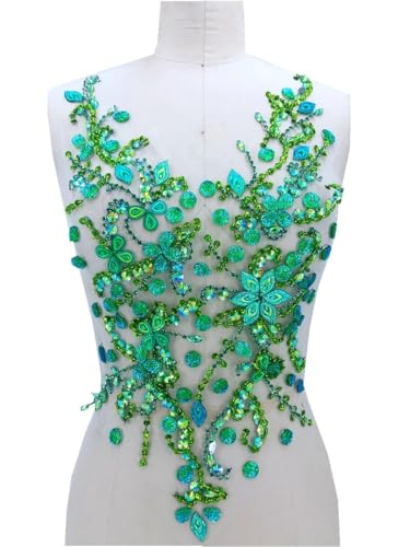 Handgemachte grüne Strass-Applikation for Aufnähen auf Netzkristallen, Aufnäher, 50 x 30 cm, Kleideraccessoire Handgemachte grüne Strass-Applikation for Aufnähen auf Netzkristallen, Aufnäher, 50 x 30 cm, Kleideraccessoire von YOPI