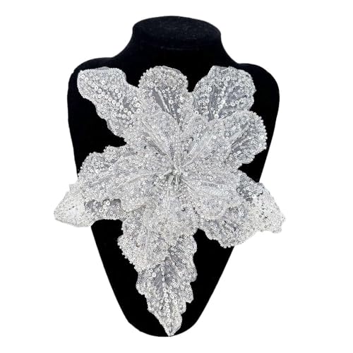 Kleidungsbrosche mit 3D-Blumenstickerei – Mehrschichtige Applikationen und große Kleidungsflicken for einen einzigartigen Stil(Silver) von YOPI