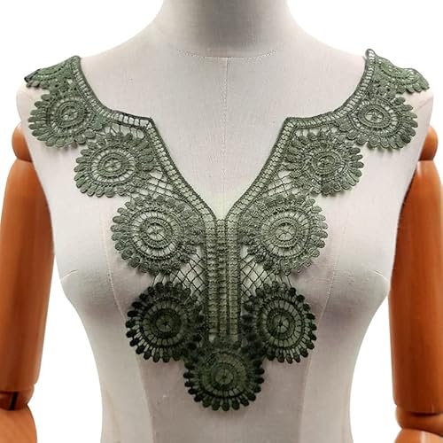 Kragen Polyester Seide Stickerei Kragen Hohl Corsage Spitze Falscher Kragen DIY Spitze Zubehör(Olivegreen) von YOPI