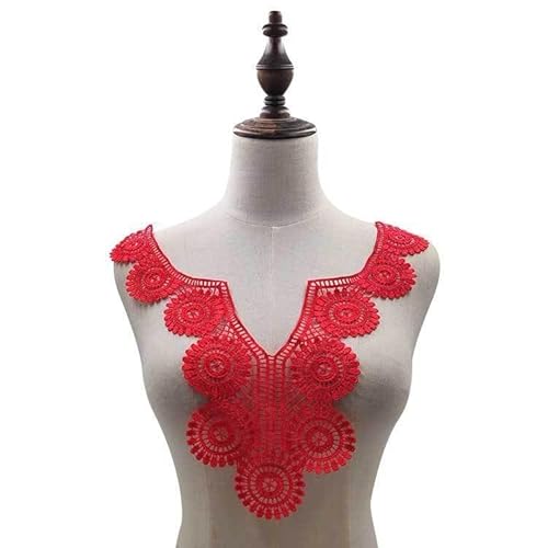 Kragen Polyester Seide Stickerei Kragen Hohl Corsage Spitze Falscher Kragen DIY Spitze Zubehör(Rot) von YOPI