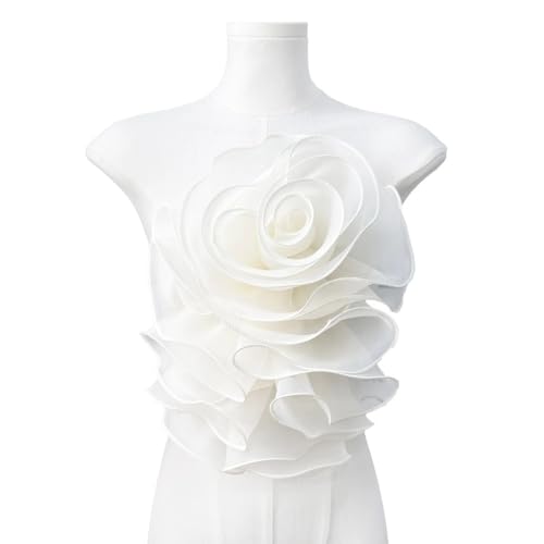 Mehrschichtiger Chiffon-Aufnäher mit 3D-Plissee-Rosenblume, flauschiger Spitze, Kleidungsflicken for DIY-Bastelarbeiten(Color1) von YOPI