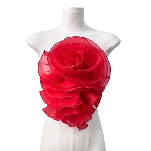 Mehrschichtiger Chiffon-Aufnäher mit 3D-Plissee-Rosenblume, flauschiger Spitze, Kleidungsflicken for DIY-Bastelarbeiten(Color4) von YOPI