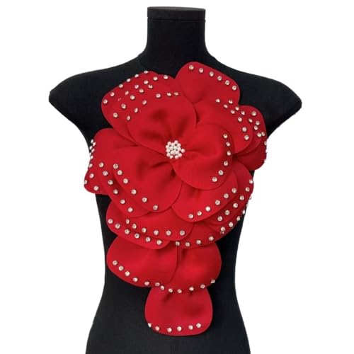 Mehrschichtiger dreidimensionaler Perlenstoff, große Blume, DIY-Kleidung, Kleid, Kopfschmuck, Haarschmuck, Corsage, Schmuck(Big red) von YOPI