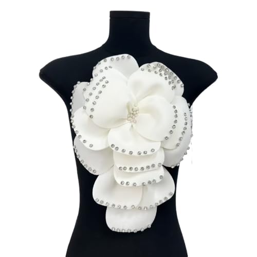 Mehrschichtiger dreidimensionaler Perlenstoff, große Blume, DIY-Kleidung, Kleid, Kopfschmuck, Haarschmuck, Corsage, Schmuck(Weiß) von YOPI