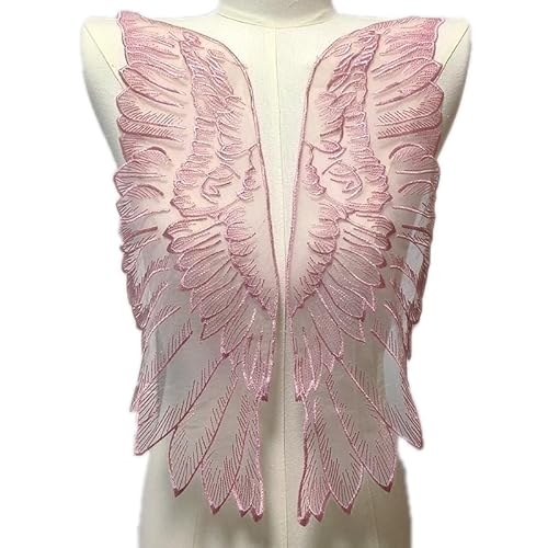 Mesh-Boden Stickerei Blume Organza Stickerei Flügel DIY Spitze Zubehör Feder(Rosepink) von YOPI