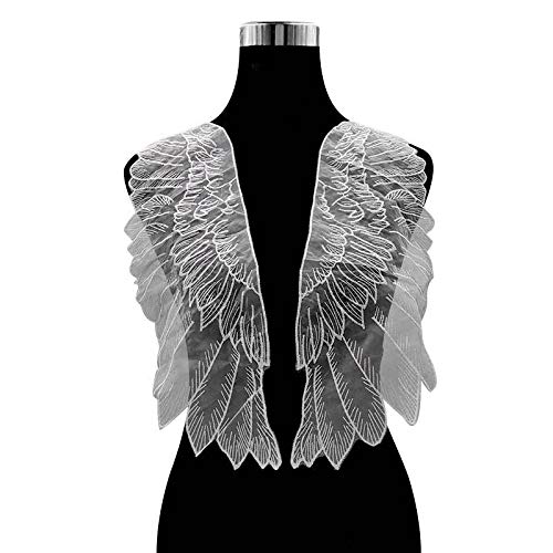 Mesh-Boden Stickerei Blume Organza Stickerei Flügel DIY Spitze Zubehör Feder(Weiß) von YOPI