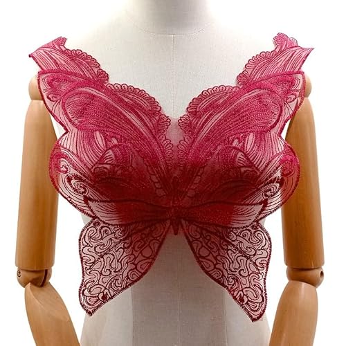 Polyester-Seidenstickerei-Corsage, Netzboden, Stickerei-Kragen, Schmetterlingskragen, DIY-Spitzenzubehör(WineRed) von YOPI