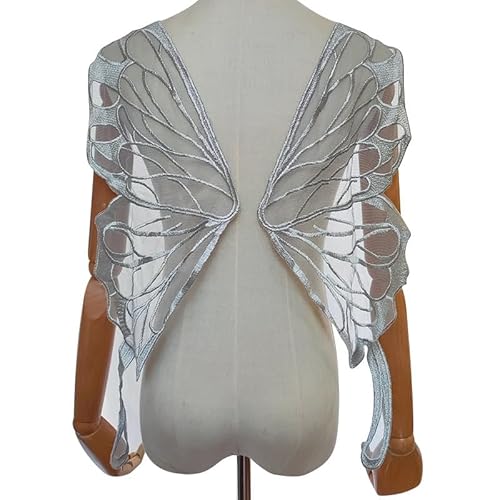 Schmetterlingsflügel, Rückenkragen, Spitze, Netzstoff, unterer Teil, Stickerei, Corsage, Polyester, leichte Stickerei, Zubehör(SilverGray) von YOPI