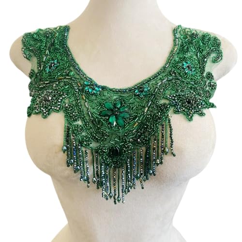 Schwere Quaste Diamant Spitze Ausschnitt Dekoration Zubehör for Kleider(Blackish green) von YOPI