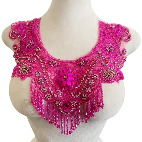 Schwere Quaste Diamant Spitze Ausschnitt Dekoration Zubehör for Kleider(Rose red) von YOPI
