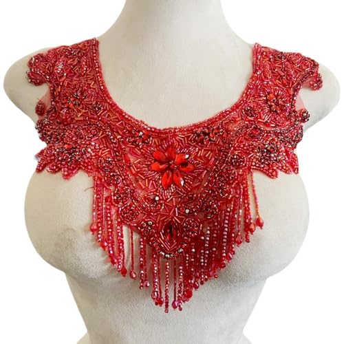 Schwere Quaste Diamant Spitze Ausschnitt Dekoration Zubehör for Kleider(Rot) von YOPI