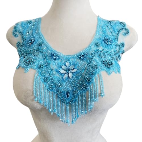 Schwere Quaste Diamant Spitze Ausschnitt Dekoration Zubehör for Kleider(Sky Blue) von YOPI