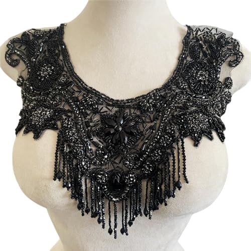 Schwere Quaste Diamant Spitze Ausschnitt Dekoration Zubehör for Kleider(black) von YOPI