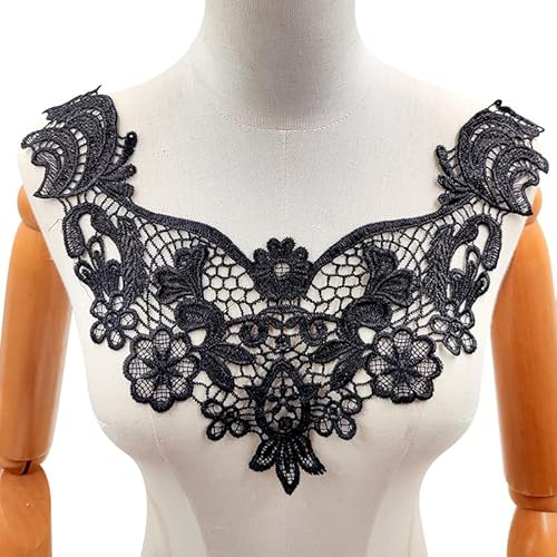 Spitze bestickt bestickt Polyester Licht Seide Corsage Kragen Blume falsche Kragen(black) von YOPI