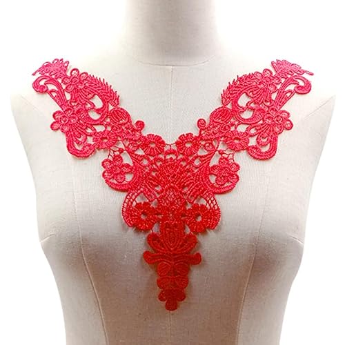 Spitzen-Corsage, Polyester-Seidenstickerei, falscher Kragen, DIY, hohle Stickerei, Blumen-Accessoires(Rot) von YOPI