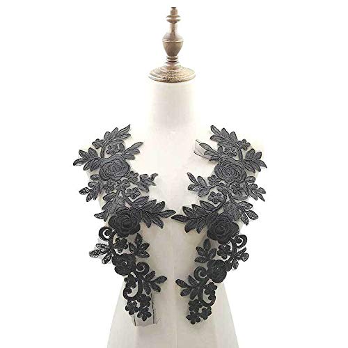 Spitzenknochenfadenpaar Blume Weißgold Organza Basis Stoffkragen DIY Spitzenzubehör(black) von YOPI