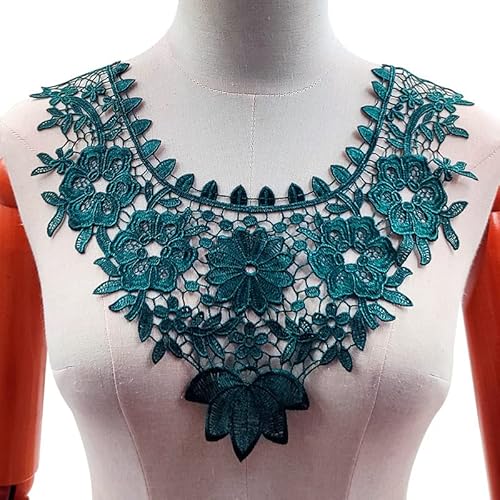 Spitzenkragen, hohle, bestickte Corsage – Eleganter Fake-Kragen aus Polyesterseide for Damen(Darkgreen) von YOPI
