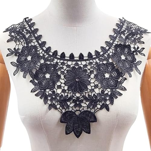 Spitzenkragen, hohle, bestickte Corsage – Eleganter Fake-Kragen aus Polyesterseide for Damen(black) von YOPI