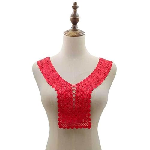 Spitzenkragen Blume Milchseide Stickerei Kragen Hohl Stickerei Falscher Kragen DIY Spitze Zubehör(Rot) von YOPI