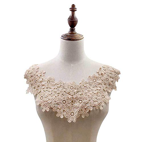 Spitzenkragen Polyester Filament Stickerei Corsage Hohl Bestickt Gefälschte Kragen DIY Spitze Zubehör(Beige) von YOPI