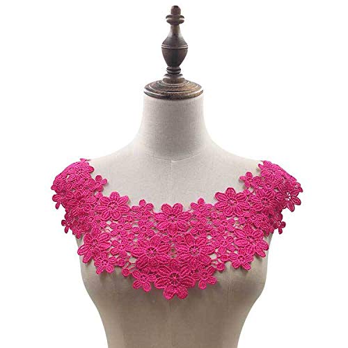 Spitzenkragen Polyester Filament Stickerei Corsage Hohl Bestickt Gefälschte Kragen DIY Spitze Zubehör(RoseRed) von YOPI