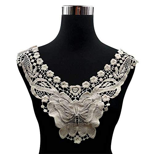 Spitzenkragen Polyester Seide Stickerei Kragen Hohl Corsage Spitze Falscher Kragen(Apricot) von YOPI