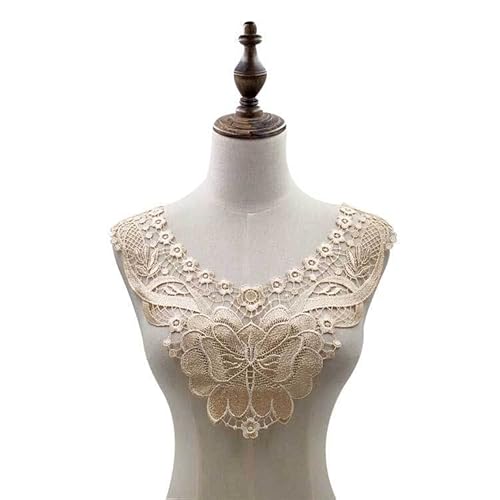 Spitzenkragen Polyester Seide Stickerei Kragen Hohl Corsage Spitze Falscher Kragen(Beige) von YOPI