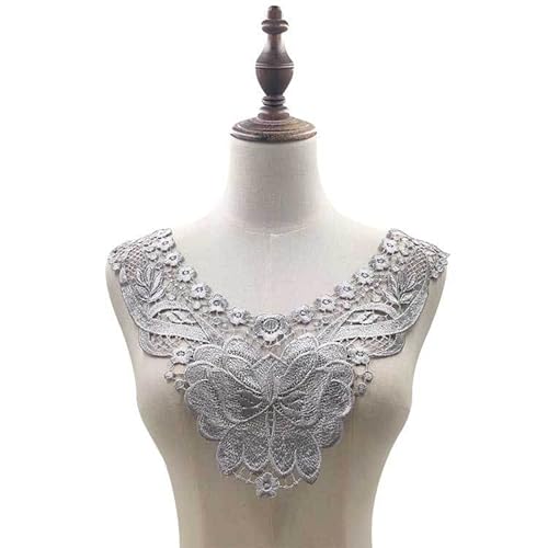Spitzenkragen Polyester Seide Stickerei Kragen Hohl Corsage Spitze Falscher Kragen(Grey) von YOPI